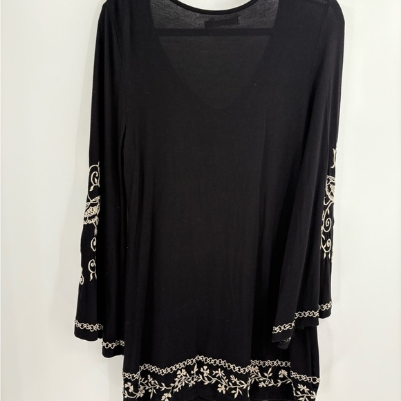 Y2K Boho Vintage Bell Long Sleeve Black Embroidered Dress Tunic Size Medium - Picture 9 of 15